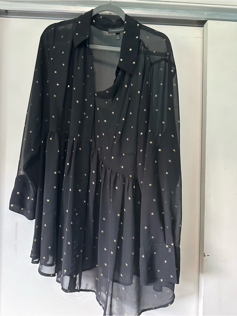 Lane Bryant Black Sheer Tunic with Gold Star Print